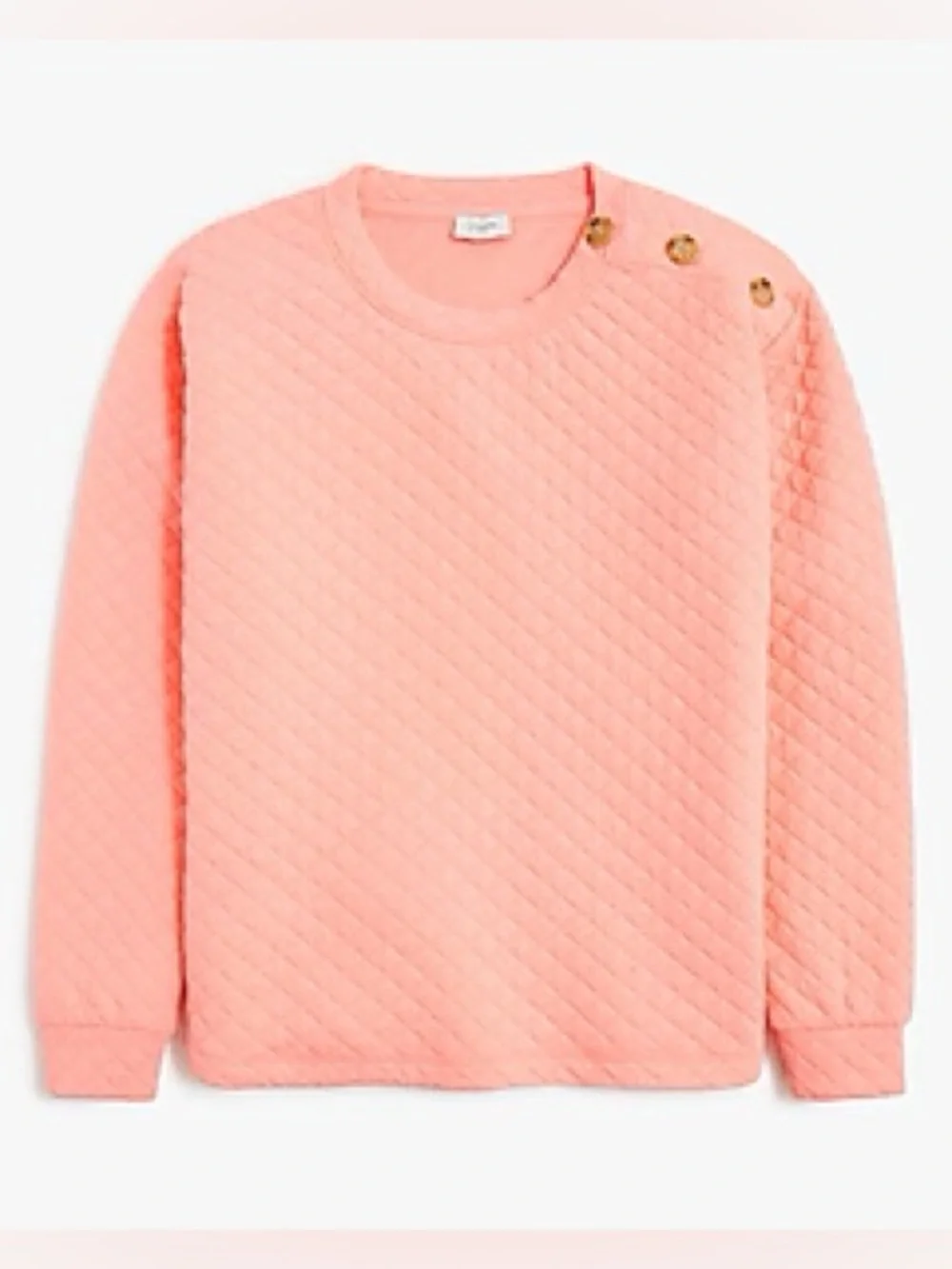 J. Crew Quilted Button Neck Sweatshirt Rosy Peach Large